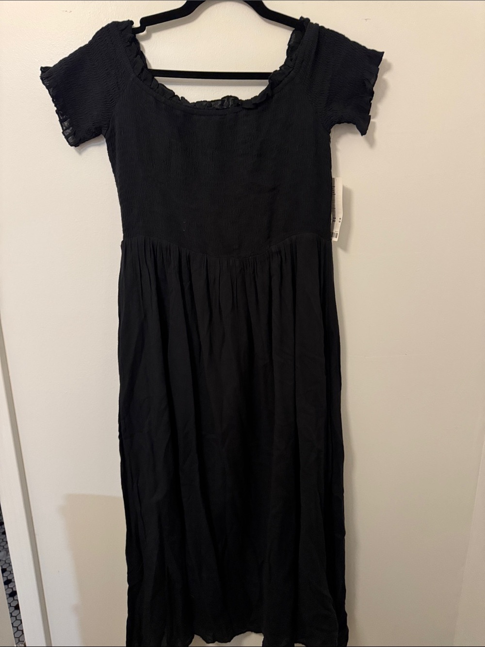 NWT Urban Outfitters Black Smocked Off the Shoulder Dress Large